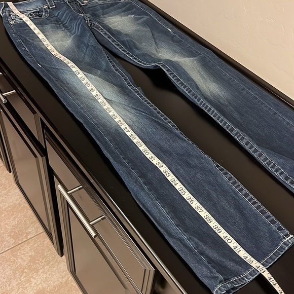 True Religion Y2K low rise World Tour jeans Straight with flaps, sz 29 - Picture 15 of 16